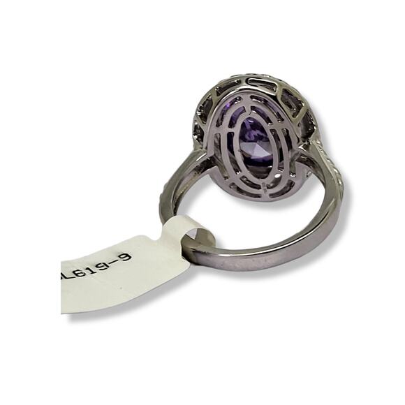 JTV New Silver Tone Oval Purple Stone Bezel Set Stone Ring Size 9 - Picture 4 of 4